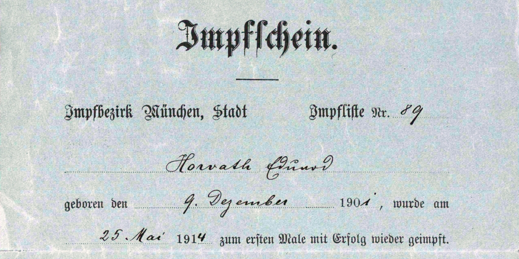 Ödön von Horváth: Impfschein 1914 (Ausschnitt, © Ödön-von-Horvath-Gesellschaft Murnau)